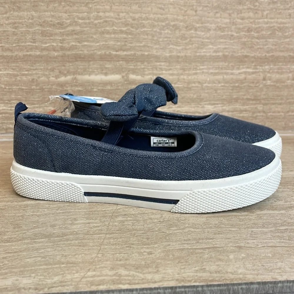 CARTERS NWT Girls Size 2 Mary Jane Shoes Navy Blue White Flats Bow Casual - Picture 4 of 11